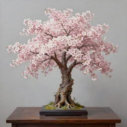 a sculpture of sakura tree on the table, hyperrealism oil painting