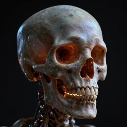 close - up shot of cosmic skull glowing on the dark, houdini, blender, render, photorealism, character design, arnold, xgen, mari, artgerm, hyper detailed, digital art, trending in artstation, cinematic lighting, studio quality, smooth render, unreal engine 5 rendered, octane rendered
