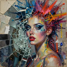 glamorous and emotional divine mindblowing, detailed mixed media collage with canvas texture in style of contemporary art, punk art, realism, realistic photo, expressionism, masterpiece, spectacular quality, intricate oil details, broken glass photo, torn paper intricate texture, large cracks, liquid glue spots, high contrast, wide vivid colour spectre