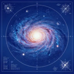 detailed blueprint of the galaxy, blue background, artstation, beautiful illustration