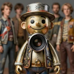closeup portrait of a tin toy bill oddie, depth of field, zeiss lens, detailed, symmetrical, centered, fashion photoshoot, by nicoletta ceccoli, mark ryden, lostfish, earl nore, hyung tae, frank frazetta, breathtaking, 8 k resolution, extremely detailed, beautiful, establishing shot, artistic, hyperrealistic, octane render