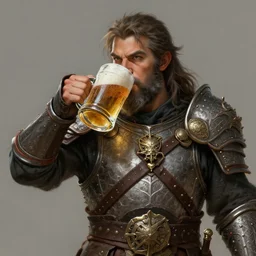 attractive male dwarf warrior wearing armor drinking a mug of ale, character portrait, concept art, intricate details, highly detailed photorealistic portrait in the style of artgem and brom and seseon yoon, digital art, realistic painting, dnd, character design, trending on artstation