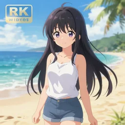 very beautiful anime girl at the beach, trending on artstation, 4k