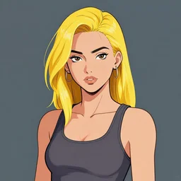 character portrait of a cool latina girl with golden yellow hair, with a 2 8 7 hairstyle, wearing a tanktop, lesbian, highly detailed, stylized, medium shot, vector line art, clean cel shaded vector art, by ross tron, lois van baarle, artgerm, helen huang, makoto shinkai, ilya kuvshinov, rossdraws
