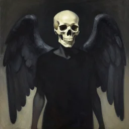 an angel with a skull for the head, by greg manchess, organic painting, dark, bold shapes, trending on artstation