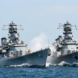 two iowa class battleships crashing into each other 4 k photo extreme detail