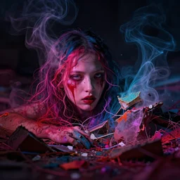 wasted times and broken dreams violent colors so obscene, high contrast, 8 k, dramatic dark vibes, wispy pastel lighting, depth of field, trending on artstation