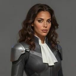 Portrait of a woman by Greg Rutkowski, she is about 30 years old, mulato, wavy hair, attractive and beautiful, wifey material, she is wearing a futuristic lawyer outfit, highly detailed portrait, scifi, digital painting, artstation, concept art, smooth, sharp foccus ilustration, Artstation HQ