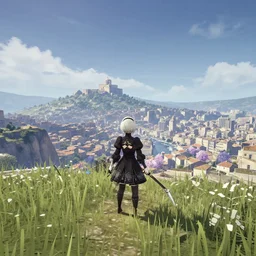 Screenshot from Nier Automata, beautiful landscape in Marseille