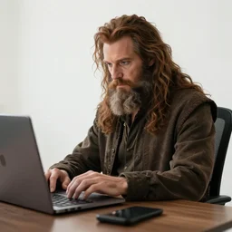 a magnificant lord sitting working on his mac and generating images