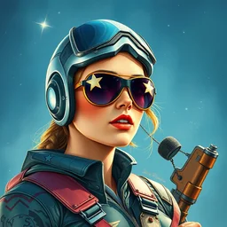 rocketgirl in star sunglasses. highly detailed, digital painting, watercolor, soviet realism, engraving, artstation, concept art, smooth, sharp focus, vivid grunge, manga, illustration, unreal engine 5, 8 k, art by bilibin and kuvshinov and malevich and mucha