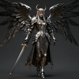 complex 3 d render hyper detailed ultra sharp of a beautiful ornate valkyrie angel of death, d & d, medieval dark fantasy, battle armor, dynamic, octane render, 8 k, hd, art by takeshi obata & satoshi kon & artgerm & billelis & wlop