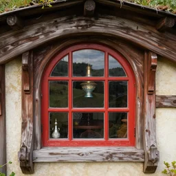 ( ( ( ( ( 1 9 5 0 s retro future hobbit house window. muted colors. ) ) ) ) ) by jean baptiste monge!!!!!!!!!!!!!!!!!!!!!!!!! chrome red