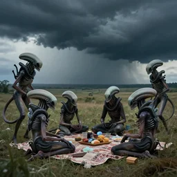 opal moonstone, still frame from'venus xenomorphs picnic in storm'movie by rembrandt, xenomorphs in stormy venus landscape by malczewski, rural xenomorphs on landscape by jakub rozalski, xenomorphs on picnic by giger
