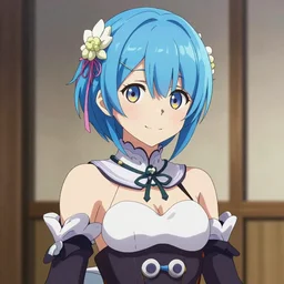 rem from re:zero smiling, in the style of Krenz Cushart, trending on artstation