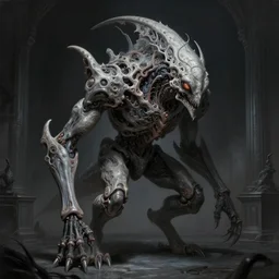 professional concept art portrait of a terrifying! mechanical predatory! fractal! species in a dark room by artgerm and greg rutkowski. an intricate, elegant, highly detailed digital painting, concept art, smooth, sharp focus, illustration, in the style of cam sykes.