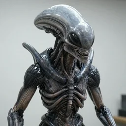 photo taken of an epic intricate, ultra detailed, super realistic gritty, wet, lifelike sculpture of an alien grey creature created by weta workshop, zoomed in shots, sublime subsurface scattering, photorealistic, sharp focus, white wall coloured workshop, desaturated, cold colour temperture, f 0. 4, face centred, golden ratio, golden hour