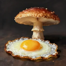 a toadstool that looks like a fried eggs. art by otto marseus van schrieck