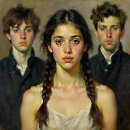 a stunning masterful portrait of a confident brazilian woman with braided hair and tears in eyes by andrew wyeth, john singer sargent, and norman rockwell, natural light, oil painting, ethereal, wong kar wai, strong brushwork