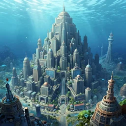 a giant underwater city from the manga one piece, digital painting, highly detailed
