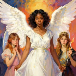 vibrant depiction of ruth negga girl as a angel illustration by ruan jia and mandy jurgens and william - adolphe bouguereau artgerm 4 k digital a