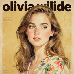 “ olivia wilde portrait by ikenaga yasunari and ayana otake and ko rakusui, 6 0 s poster, drawing, realistic, sharp focus, japanese, dreamy, nostalgia, faded, golden hues, floral clothes ”