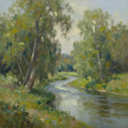 the most beautiful landscape you've ever seen, trees, river, oil on canvas