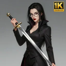 4k concept art of a vampire girl with round glasses, holding a long sword, drawn by akihiko yoshida and tsutomu nihei and makoto shinkai and wadim kashin and john berkey and yoji shinkawa