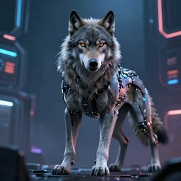 Cyborg wolf with cyberpunk background, high detailed, octane, cinematic, 8k?