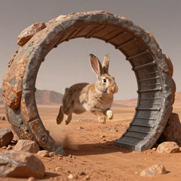 bunny jump into a dimensional portal on mars, photorealistic, 4K