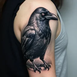 highly detailed tattoo of a crow man