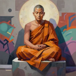 Digital Monk painting by Sachin Teng, asymmetrical, Organic Painting , Hard Light and long shadows, Matte Painting,  geometric shapes, hard edges, graffiti, street art, 300 dpi :2 by Sachin Teng:4