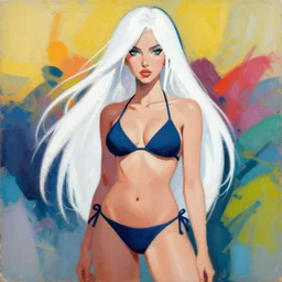 greg manchess portrait painting of yorha type b no. 2 in a bikini, white long hair, organic painting, sunny day, matte painting, bold shapes, hard edges, street art, trending on artstation, by huang guangjian and gil elvgren and sachin teng