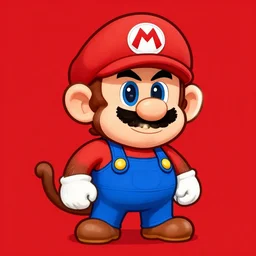 monkey with mario hat on digital art red background