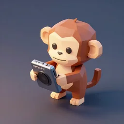 an isometric cute 3 d low - poly render of a monkey playing with a sony walkman, soft lighting, unreal engine 5