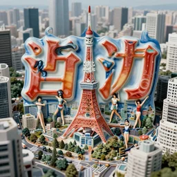 anamorphic, fuji gfx, aerial view wide shot ; beautiful typographic film still of tokyo scene in style of 1 9 9 0 s frontiers in miniature porcelain retrofuturism deep emboss macro design fashion magazine kanji banner seinen manga extreme closeup portrait edition, real - life sign porcelain kanji banner, highly detailed, eye to eye contact, pointe poses, tilt shift zaha hadid scene background, 8 k