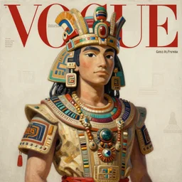 anime aztec vogue magazine, intricate oil painting by greg rutkowski, trending on artstation