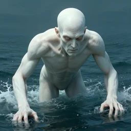 a single highly detailed 4 k matte painting. humanoid giant. cthulu head and torso. climbing out of the sea. pale, white, smooth, skin, h. p. lovecraft