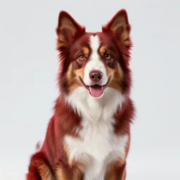 a beautiful portrait of a cute cyberpunk red tri australian shepard by greg rutkowski and wlop and sandra chevrier, purple blue color scheme, high key lighting, volumetric light, digital art, highly detailed, fine detail, intricate, ornate, complex, octane render, unreal engine, photorealistic
