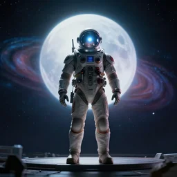 film still of a light giant on a blured background of universe from'lost in space ( 2 0 1 8 ) ', frontal view, long shot, cinematic light, realistic shaded lighting cyberpunk futuristic, top artsation, 4 k, octane render width 5 1 2 - - height 7 6 8 - - steps 4 - - cfg _ scale 5
