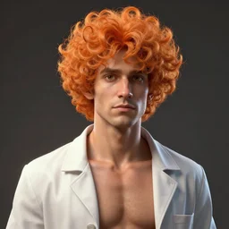 biopunk portrait of curly orange hair man as a scientist, au naturel, hyper detailed, digital art, trending in artstation, cinematic lighting, studio quality, smooth render, unreal engine 5 rendered, octane rendered, art style by pixar dreamworks warner bros disney riot games and overwatch.