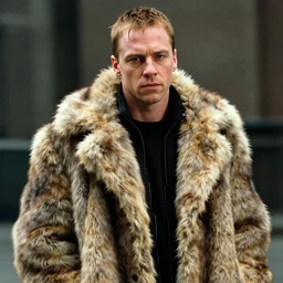 film still of Paul Dano as Tyler Durden wearing big fur coat in Fight Club 1999