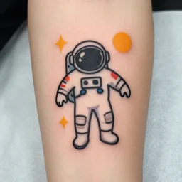 astronaut space tattoo, line drawing, minimalistic, geometric, colourful