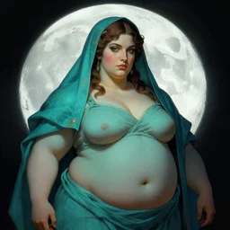 portrait of plump norse goddess of the moon, teal robe and veil, strong line, deep color, beautiful! coherent! by frank frazetta, by boris vallejo