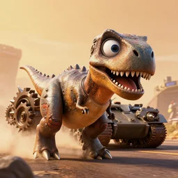 pixar running fighting dinosaurs googly eyes, m 1 tank fury road, warm colored highly detailed cinematic scifi render of 3 d sculpt of spiked gears of war skulls bucketwheel jabbas palace cybertron, military chris foss, john harris, hoover dam'aircraft carrier tower'beeple, warhammer 4 0 k, halo, star citizen, halo, mass effect, high tech industrial, artstation unreal, 4 k, 8 k, hd