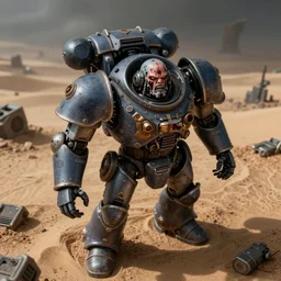 aerial view cinematic of a zombie heavy mech military space marine, by kow yokoyama, maschinen krieger, hobby japan, stormy post apocalyptic desert, highly detailed, 3 5 mm, shot with canon 5 d mark ii, face detail, rob bottin, rick baker, jordu schell, artstation, cg society, soft illumination
