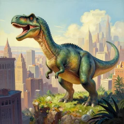 A city of dinosaurs epic painting by James Gurney