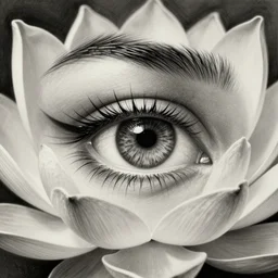 Realistically drawn eye in the lotus flower. Trending on artstation. Hyper detailed. Hyperdetailed.