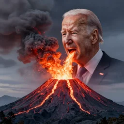 joe biden as a volcano spewing lava out of his mouth