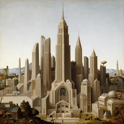 highly detailed renaissance painting of an alien city skyline